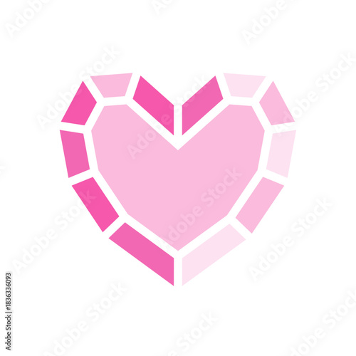 Heart-shape pink diamond & crystal icon. Jewel sign. Brilliant symbol. Precious stone, gemstone. Editable stroke. Vector illustration. Isolated on a white background. Flat design.