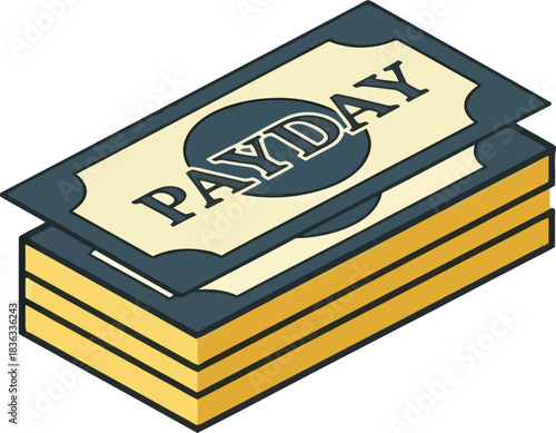 An illustration of a stack of cash with the word PAYDAY on the top bill, symbolizing salary and income.