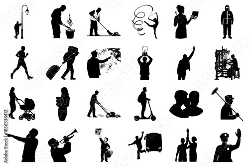 Human Silhouettes in Various Occupations and Actions