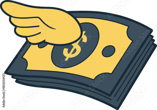 Flying money with wings, representing financial freedom and investment growth.