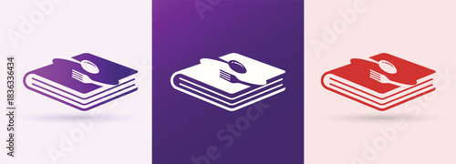 Books stack spoon fork culinary cookbook logo restaurant cafe kitchen cooking recipe branding icon
