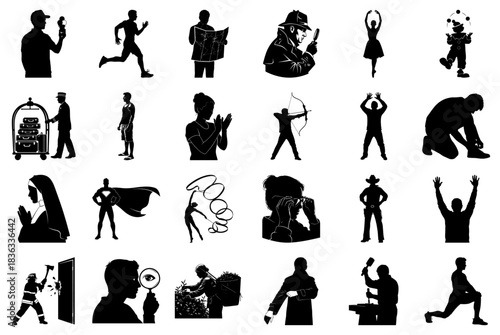 Montage of Silhouettes Featuring Professions and Activities