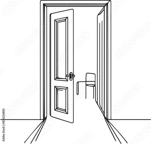 Open door single line drawing concept of opportunity and possibilities vector illustration. .eps
