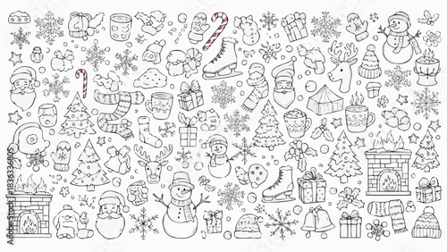 Festive Winter Doodle Collection - Hand-Drawn Holiday Icons for Christmas and New Year.