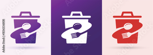 Trash bin spoon fork cleaning service food waste disposal restaurant hygiene sanitation logo
