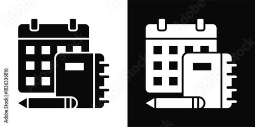 Daily Planner Icon White And Black Background Style