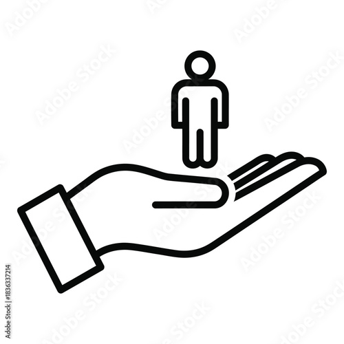 Hand holding human icon vector illustration for care concept