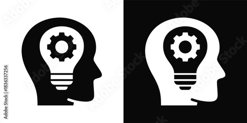 Mindset Shift Icon White And Black Background Style