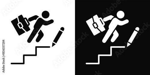 Career Advancement Icon White And Black Background Style