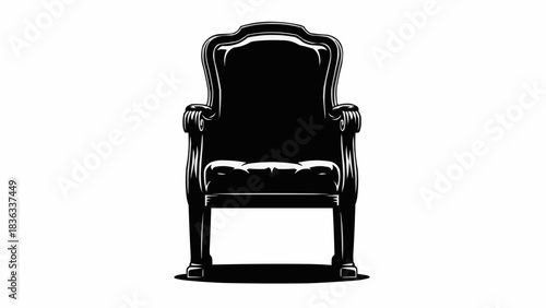 Elegant black ornate armchair isolated on a white background.