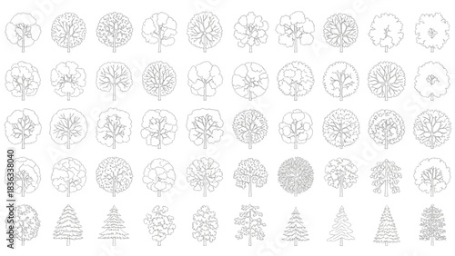 Collection of Tree Icons in Various Shapes and Styles for cad tree line drawing Architectural Designs