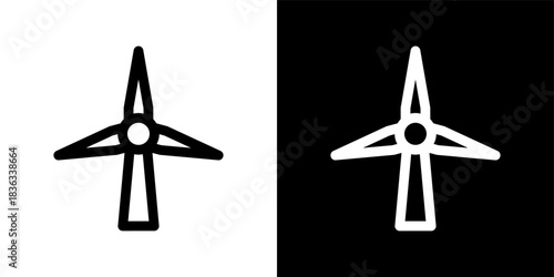 Wind Turbine Icon Set in Outline Black and White Style Vector Illustration