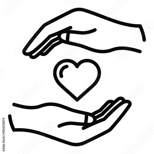 Hands holding heart outline symbol of love and care protection