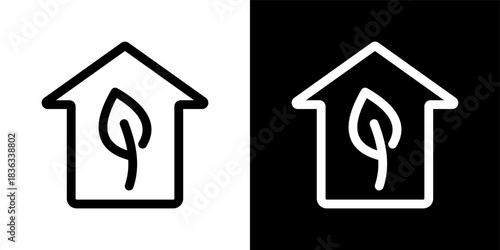 Eco Home Icon Set in Outline Black and White Style Vector Illustration