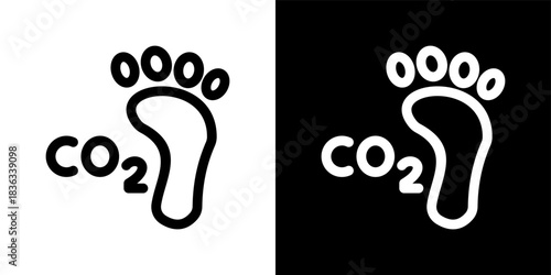 Carbon Footprint Icon Set in Outline Black and White Style Vector Illustration