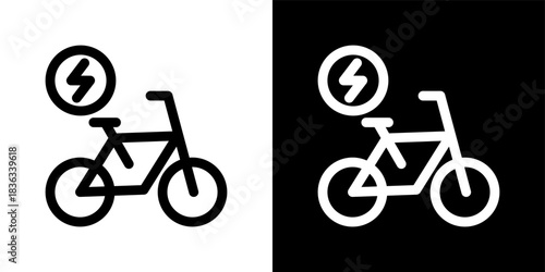 Electric Bicycle icon set in outline black and white style vector illustration