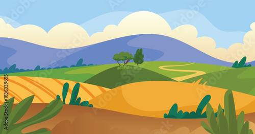 Beautiful rural landscape, countryside, fields and hills