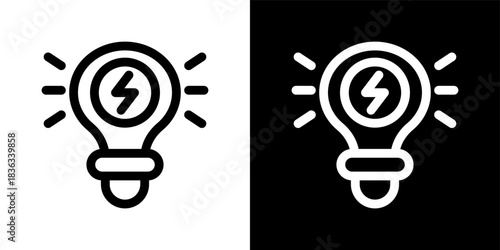 Light Bulb icon set in outline black and white style vector illustration