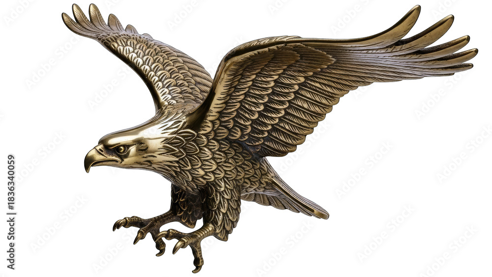 Fototapeta premium Bronze Eagle in Flight on White Background