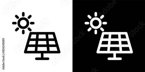 Solar Panel Icon Set in Outline Black and White Style Vector Illustration