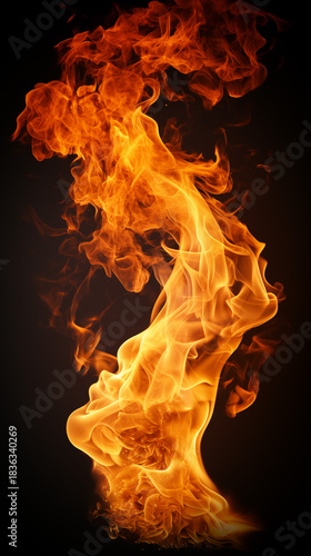 Ultra-realistic blazing fire on the ground, intense orange and yellow flames swirling upward, glowing sparks,heat distortion,dramatic lighting, dark black background, banners or energy-themed designs.