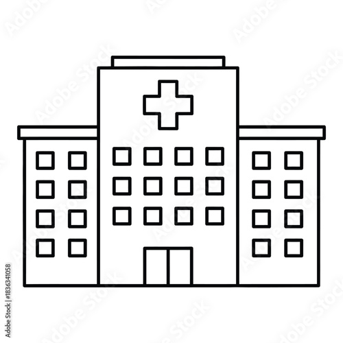 Hospital Building Icon Line Art Health Care Architecture Symbol Design