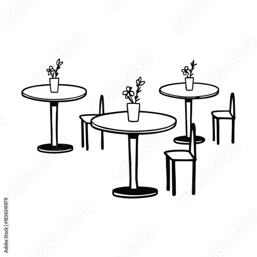 Vector illustration set of kitchen utensils and table furniture icon design