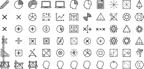 Math icons, geometry symbols, educational tools, data visualization, scientific diagrams, analytical thinking, equations, charts, learning, problem-solving, academic, calculation, logic