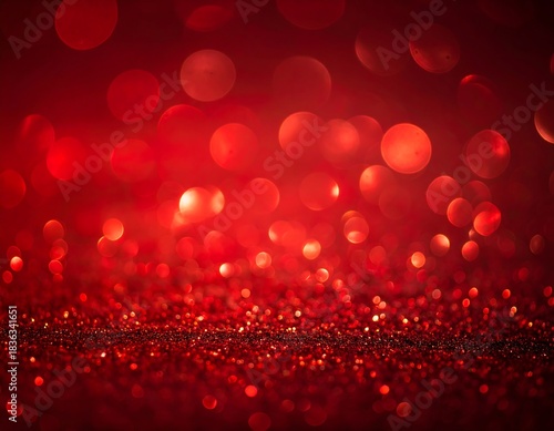 Sparkling red glitter with bokeh effect. Light reflections create ambiance
