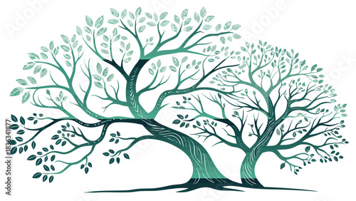 Intertwined Branches and Stylized Teal Foliage