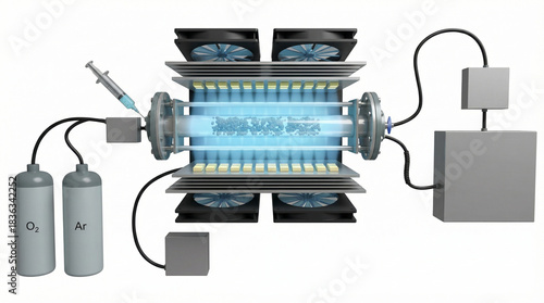 A large machine with tubes and wires connected to it