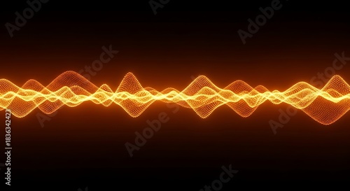 Abstract orange sound wave visualization on a dark background, showcasing audio technology and digital signal processing with a modern digital design aesthetic