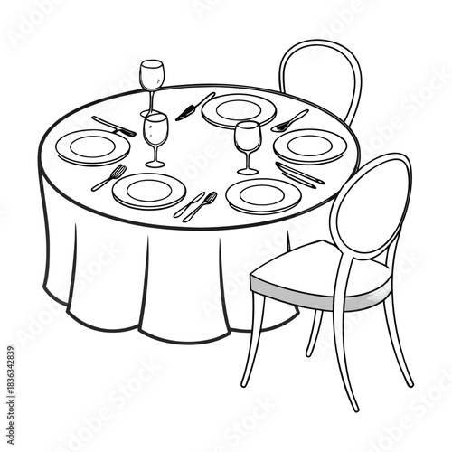 Vector illustration of empty restaurant dining interior design with wooden table and metal chairs