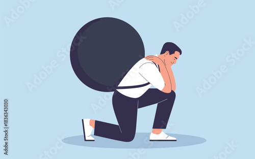 Person struggling under the immense weight of a large burden, symbolizing stress and overwhelming responsibilities