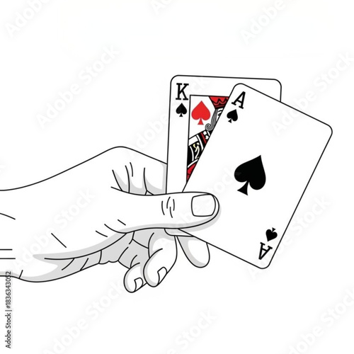 Winning hand reveals ace and king of spades, symbolizing luck and victory in card games and strategic decisions