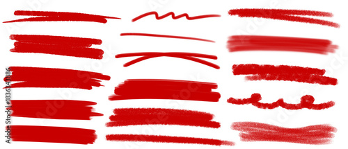 Set of grunge red strike through and underline elements.