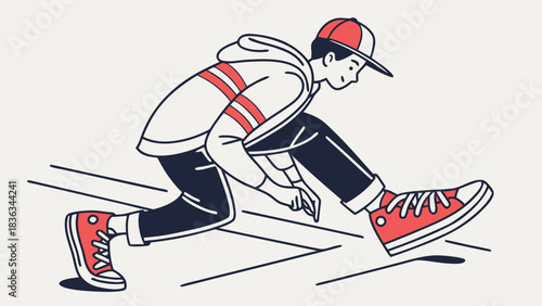 Youth Tying Shoelaces in Street wear Style