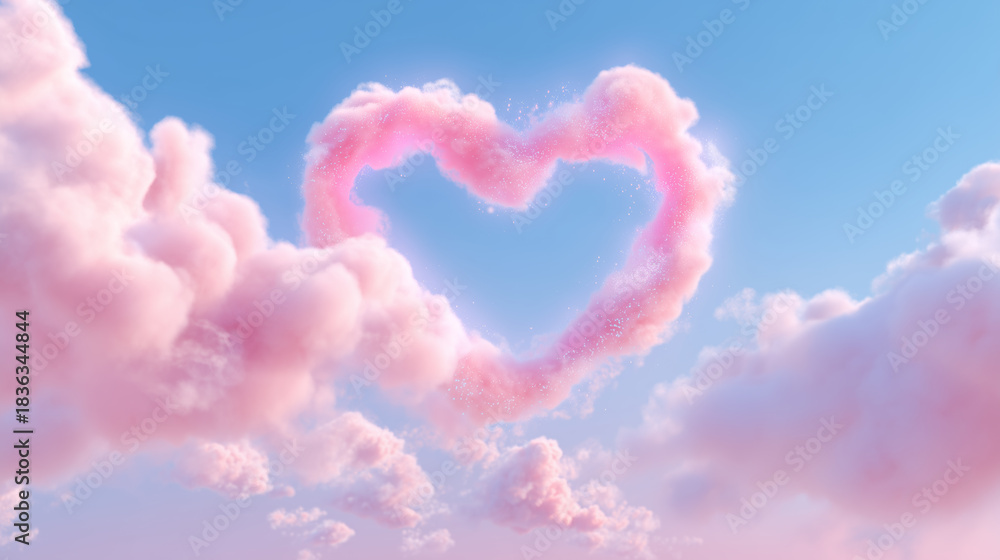 Fototapeta premium Pink Heart-Shaped Cloud in Pastel Sky