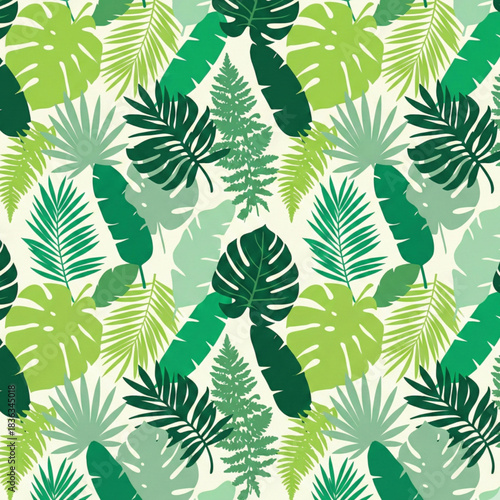 Vibrant tropical foliage pattern brings lush jungle vibes and organic beauty to any design project, evoking nature's serenity.