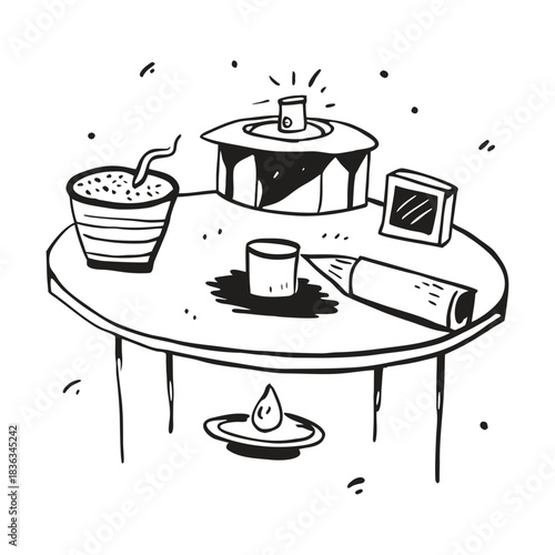 Vector set of kitchen utensils, cooking pot, cup, and tea illustration icon design