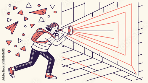 Shouting Message with a Megaphone