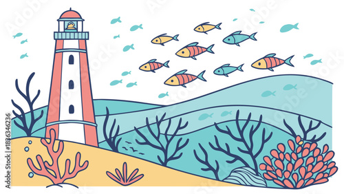 Lighthouse on a Submerged Coastal Landscape