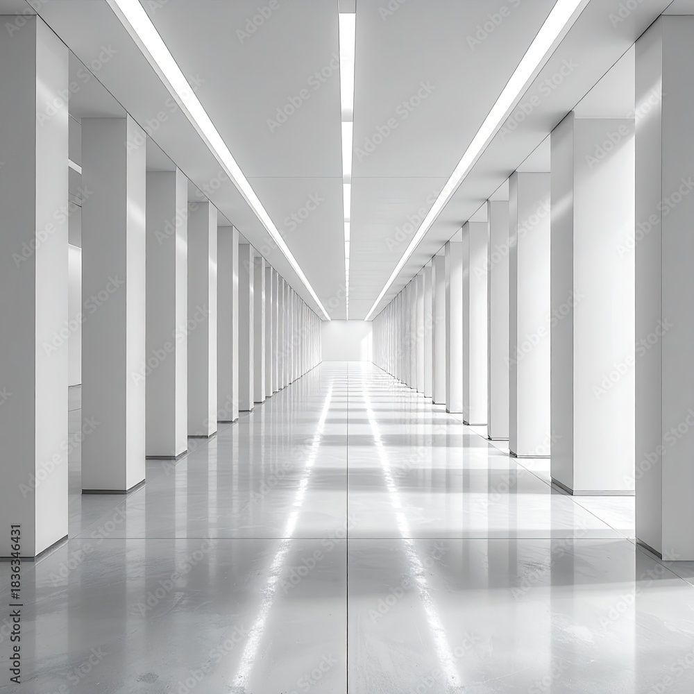 Fototapeta premium A long, bright white corridor
