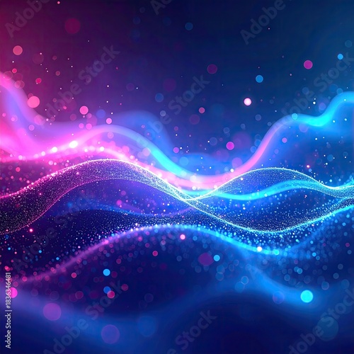 Abstract digital waves of vibrant pink and blue, with glowing particles