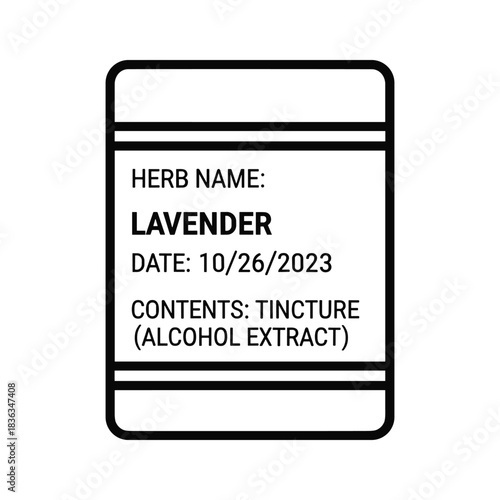 Lavender Tincture Herb Label with Date and Alcohol Extract Details