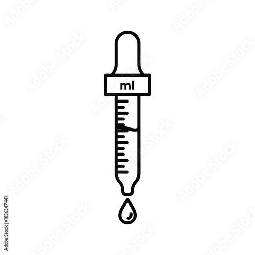 Dropper with ml measurement and falling liquid drop icon