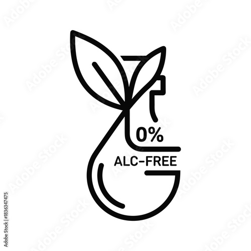 0% Alcohol-Free (Alc-Free) Label Icon with Natural Leaf and Liquid Drop