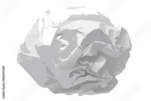 A grayscale illustration of a crumpled paper ball with textured folds