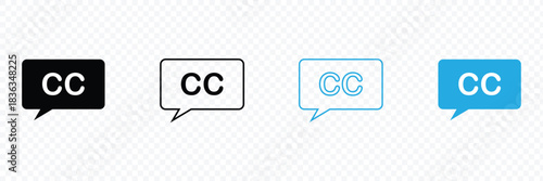Closed caption line icon on white and black background. EPS 10 .Vector illustration .