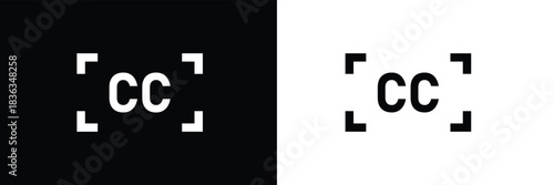 Closed caption line icon on white and black background. EPS 10 .Vector illustration .